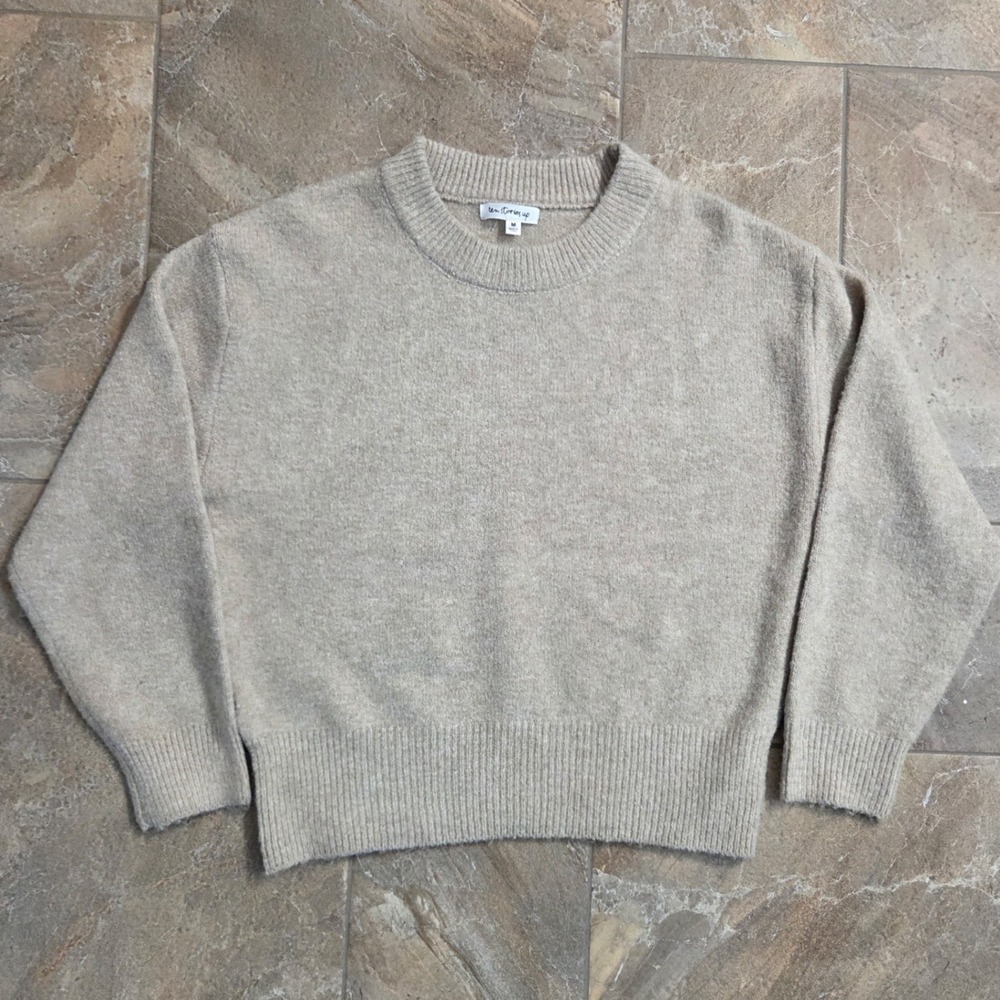 Ten Stories Up Womens Medium Oatmeal Beige Heather Crewneck Knit Sweater Relaxed